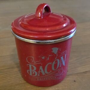 Ayesha-Red Bacon Drippings Curry Can Container with Lid: Enamel-on-Steel